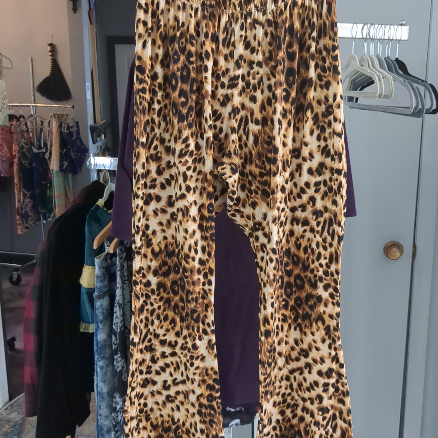 Soft stretchy leopard print bell bottoms