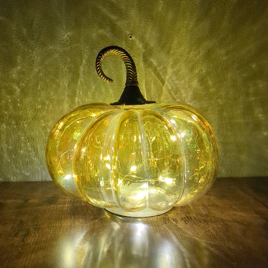LED Glass Pumpkin Iridescent Orange
