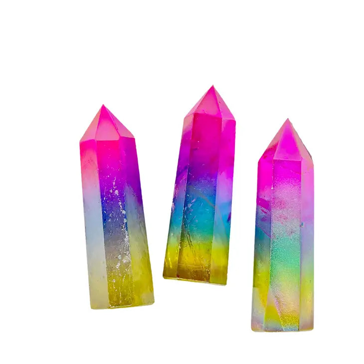 Rainbow Aura Quartz Crystal Point Tower