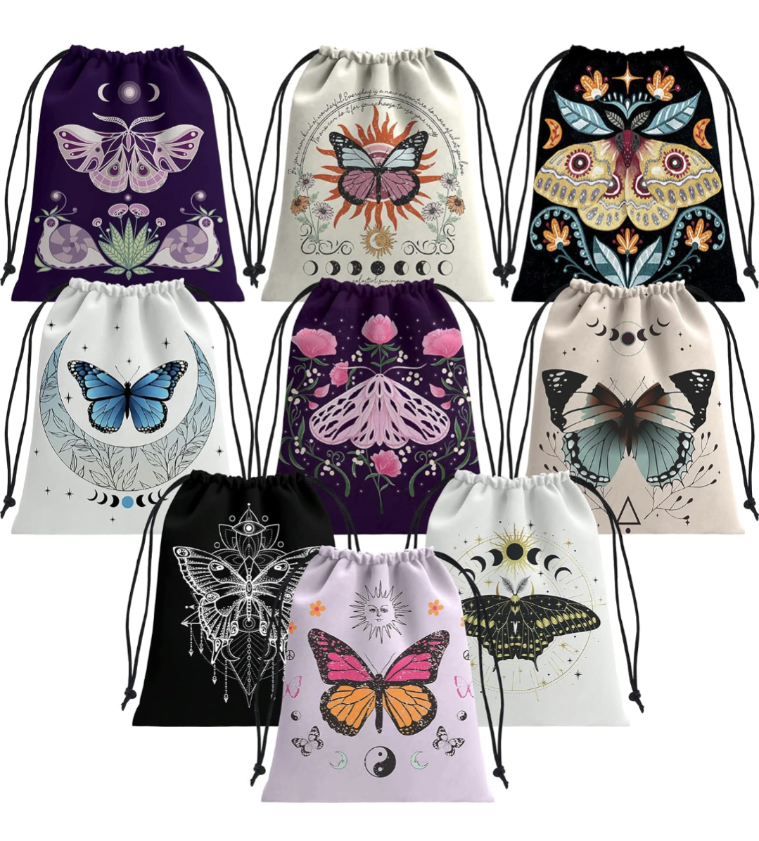 Tarot Oracle Drawstring Bag Moth Butterfly Satin