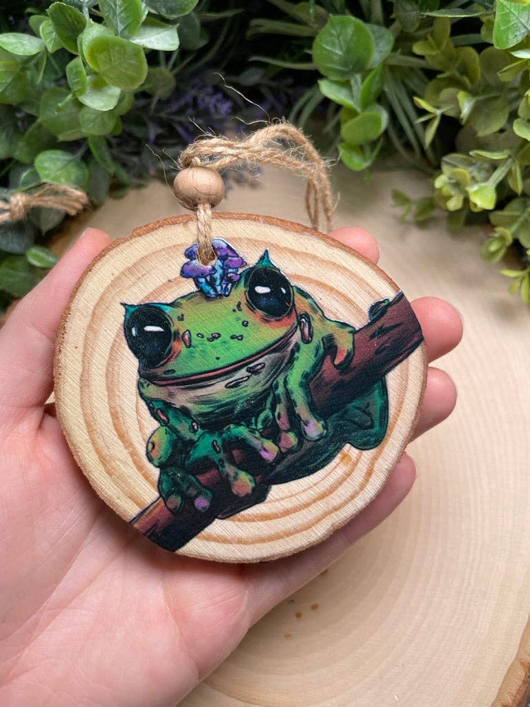 Tree Frog Christmas/ Yule Wood Slice Ornament