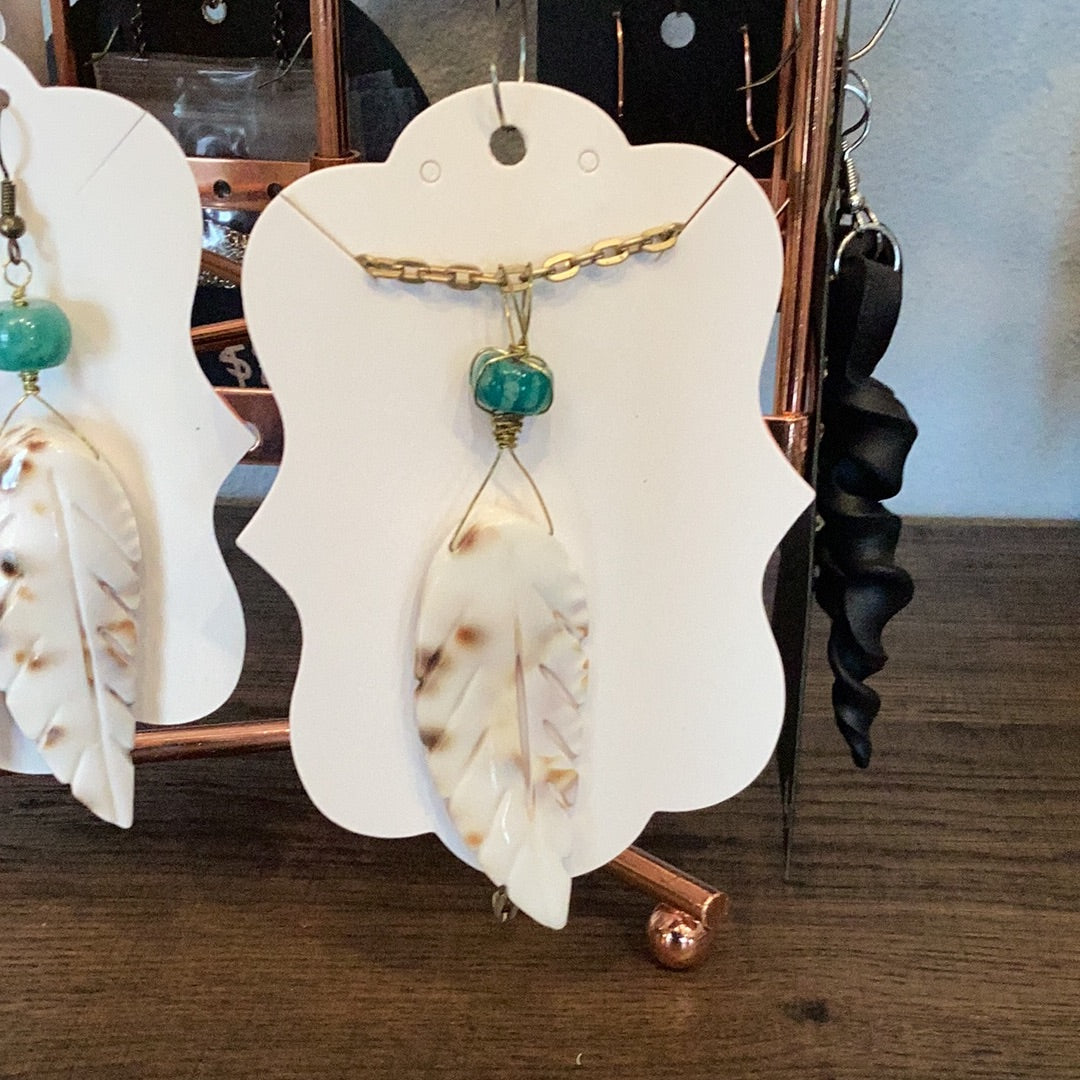 Leaf shell feather and aventurine necklace by Melinda