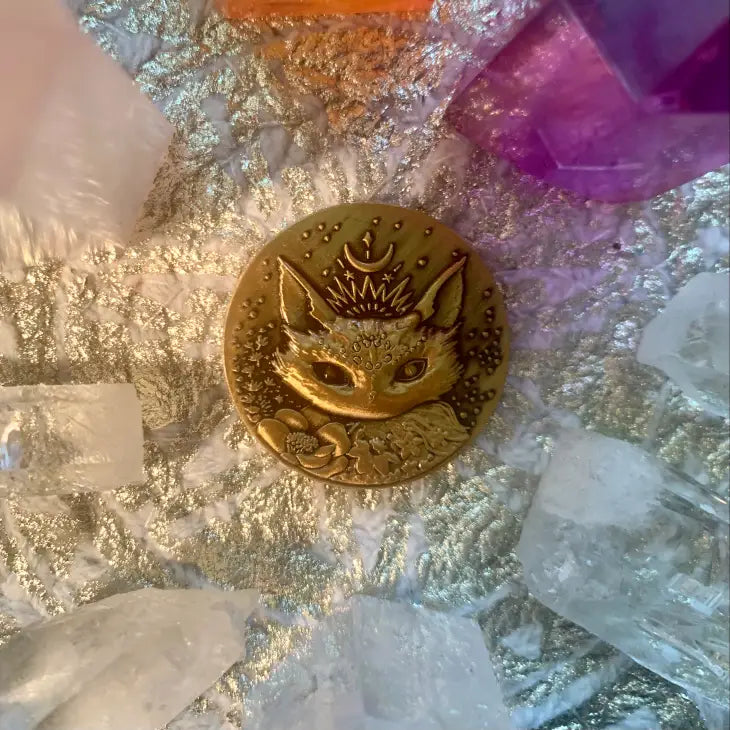 Witch Cats Golden Divination Coin, Talisman, Altar Decor