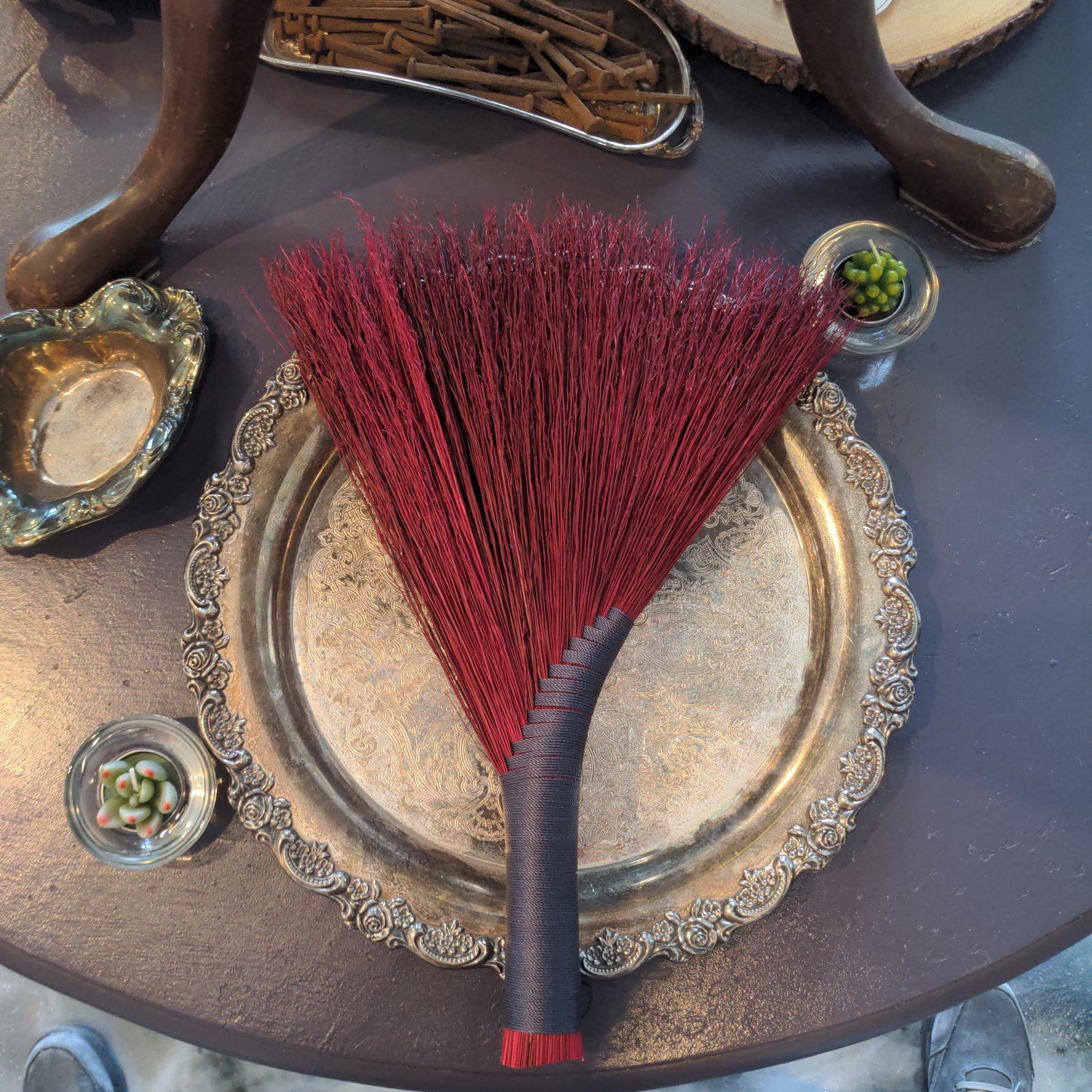 Large Turkey Wing Crimson and Slate Broom