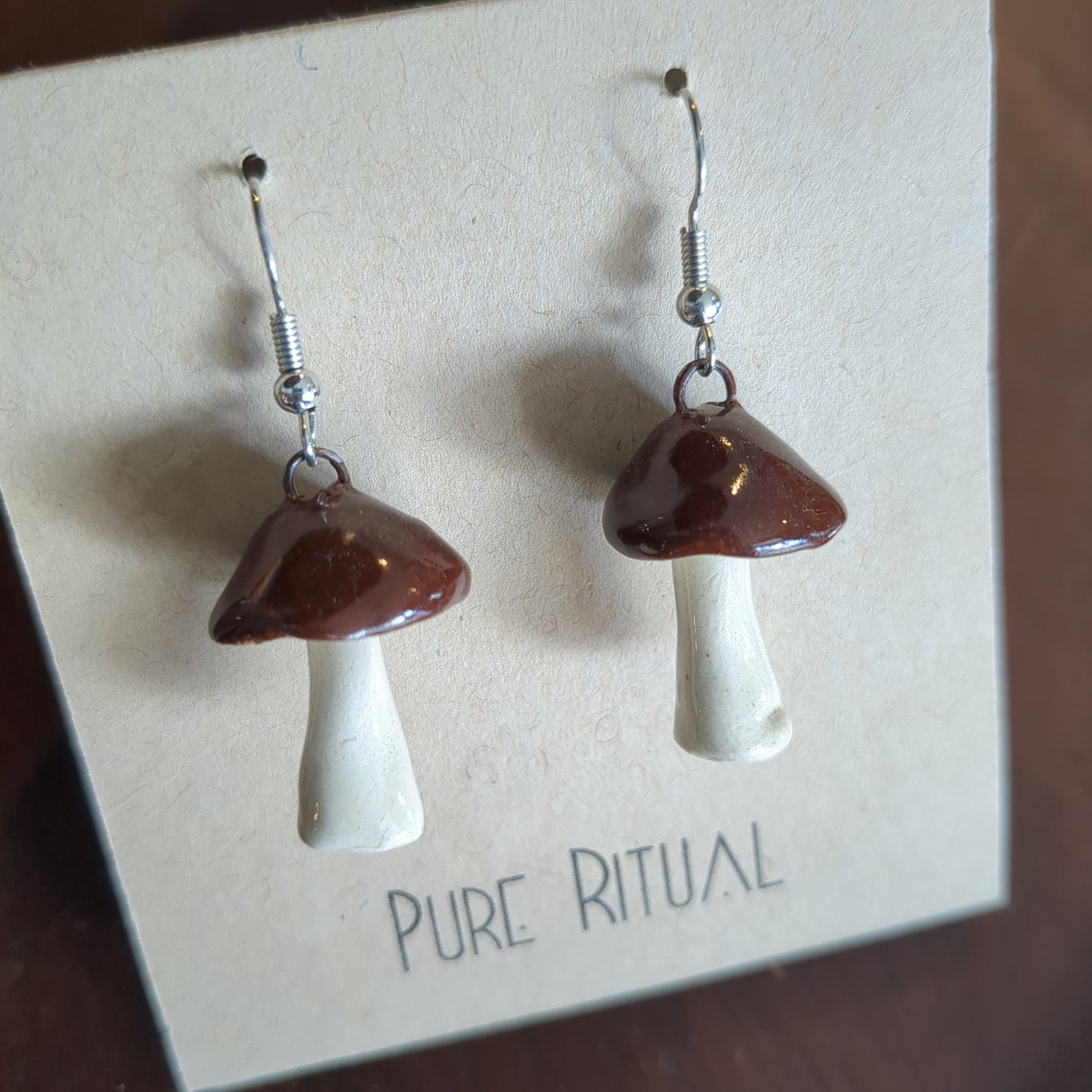Brown mushroom dangle earrings
