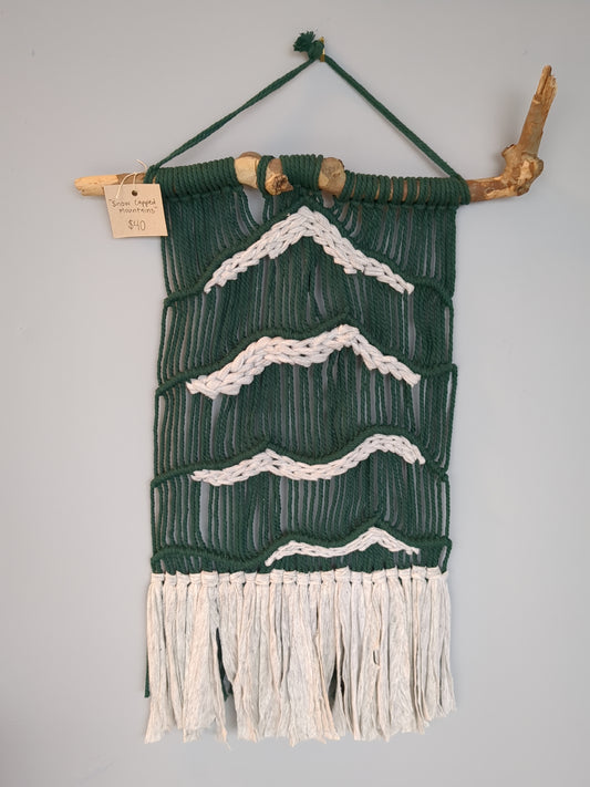 Snow-capped mountains macrame wall art