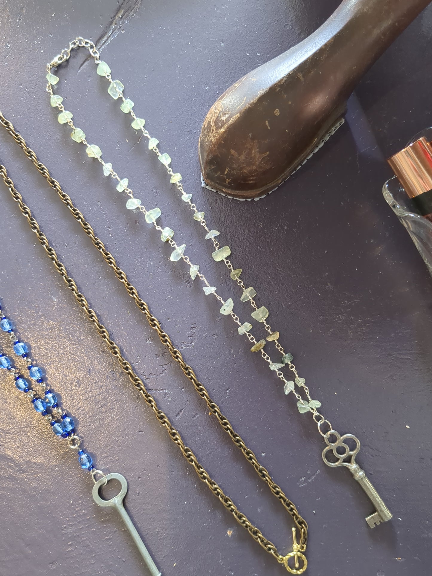 Silver and gemstone skeleton key necklace