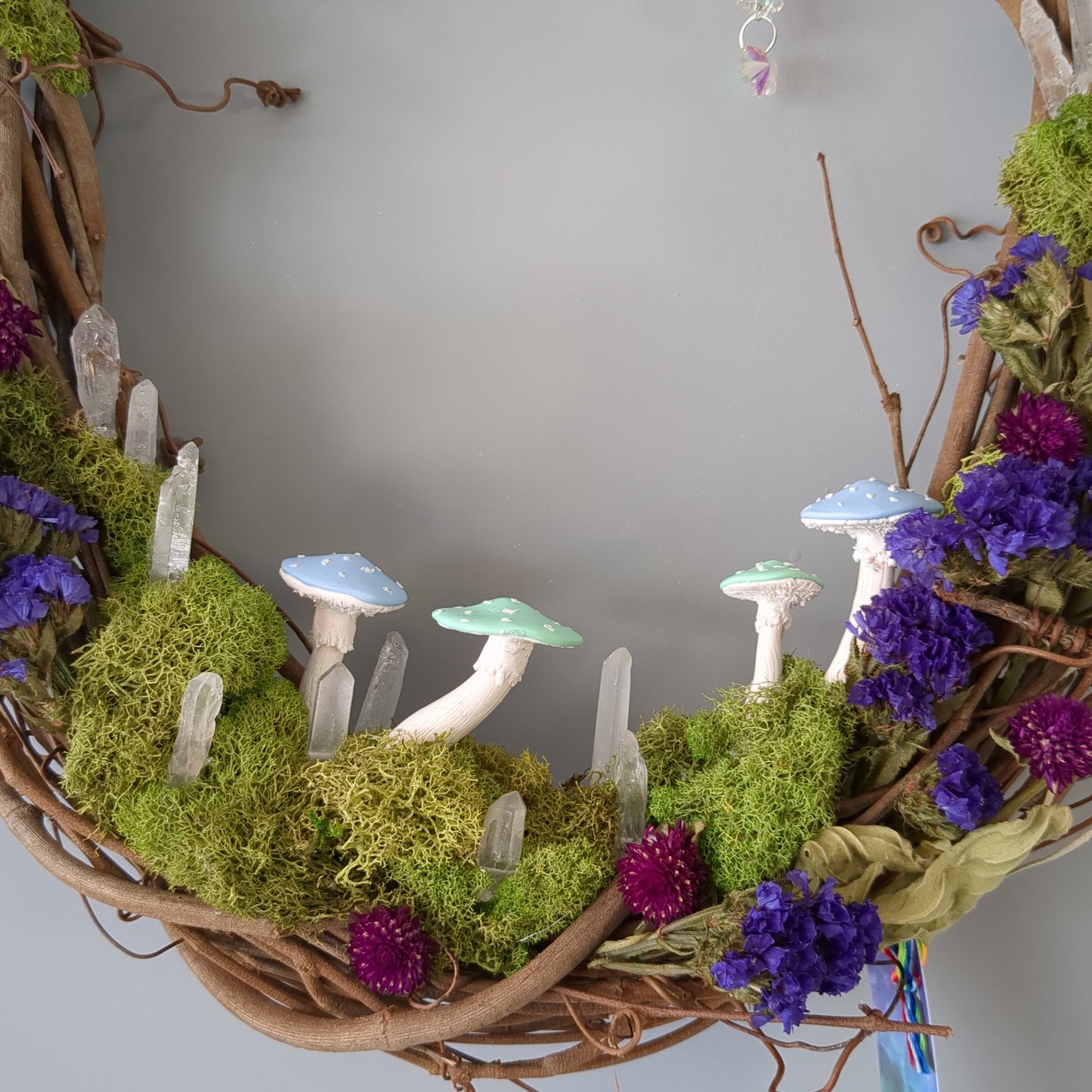 Fairy Wreath with green and blue mushrooma