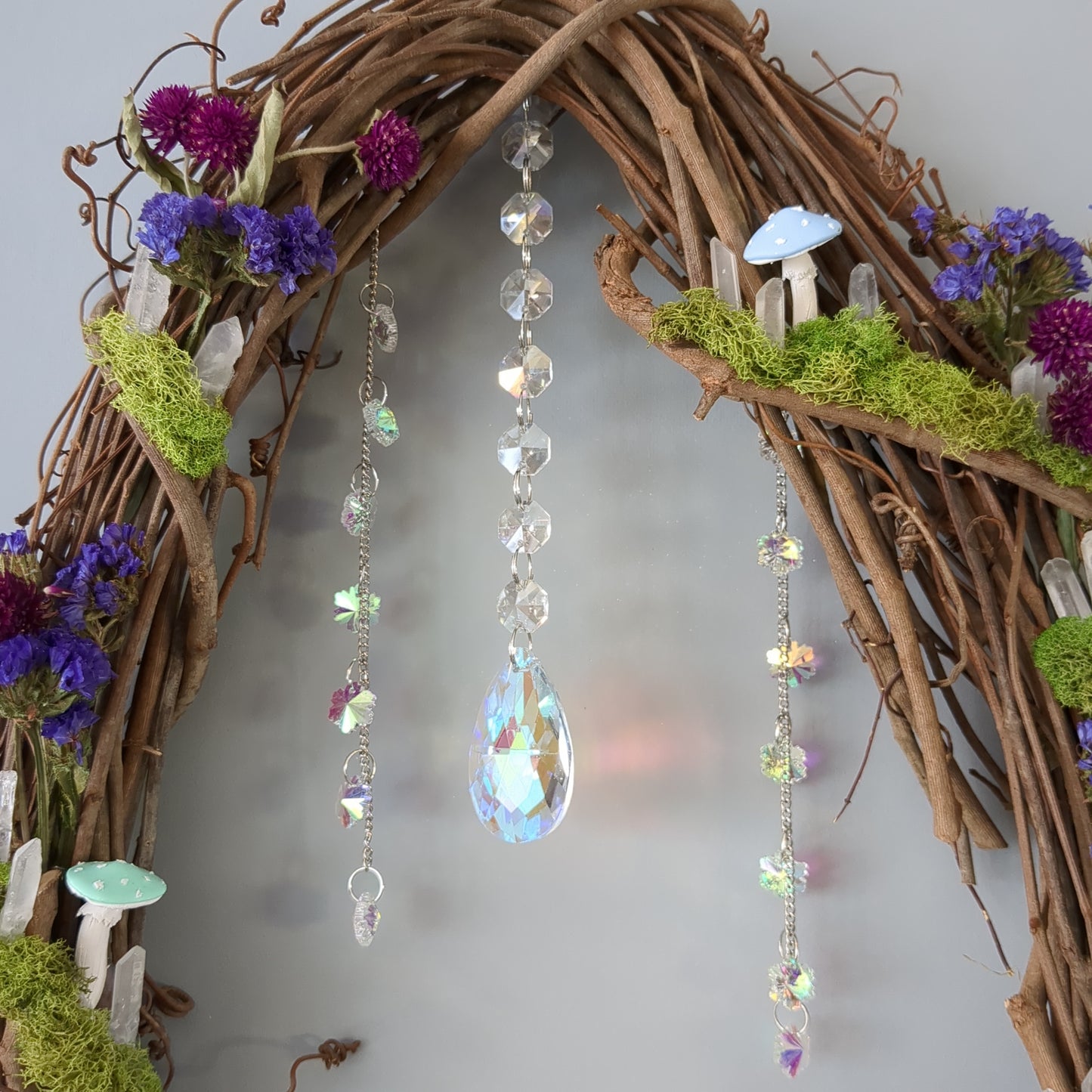 Fairy Wreath with green and blue mushrooma