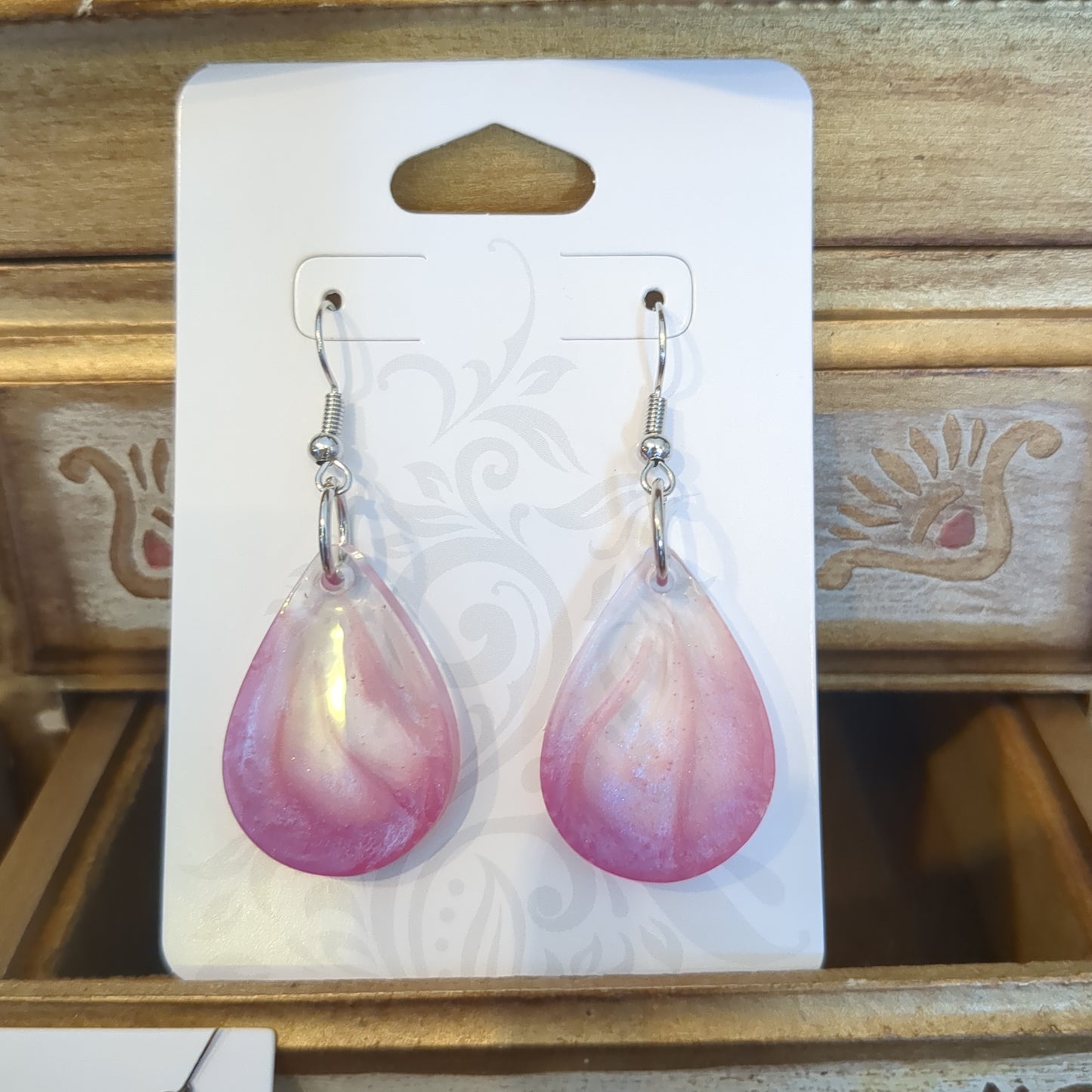 Pink resin teardrop earrings