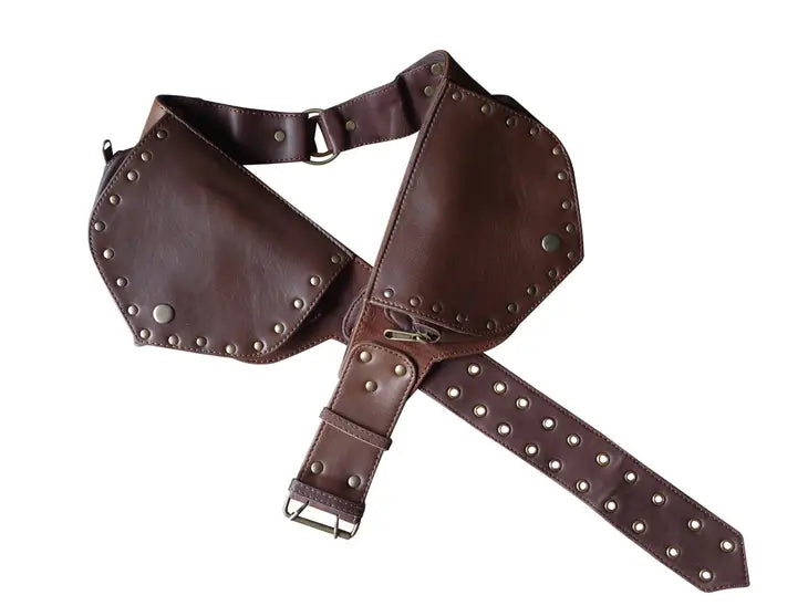 Leather Utility Belt | Ring Saddlebag, 4 Pocket | Black | travel, cosplay, festival