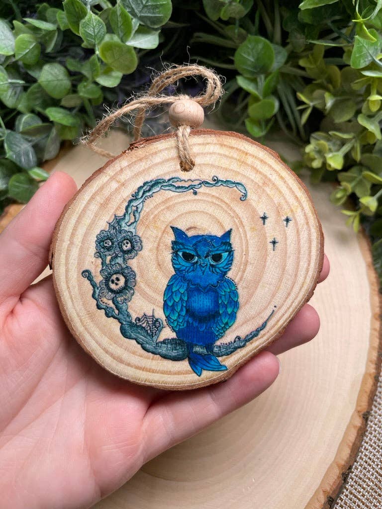 Owl Christmas/ Yule Wood Slice Ornament